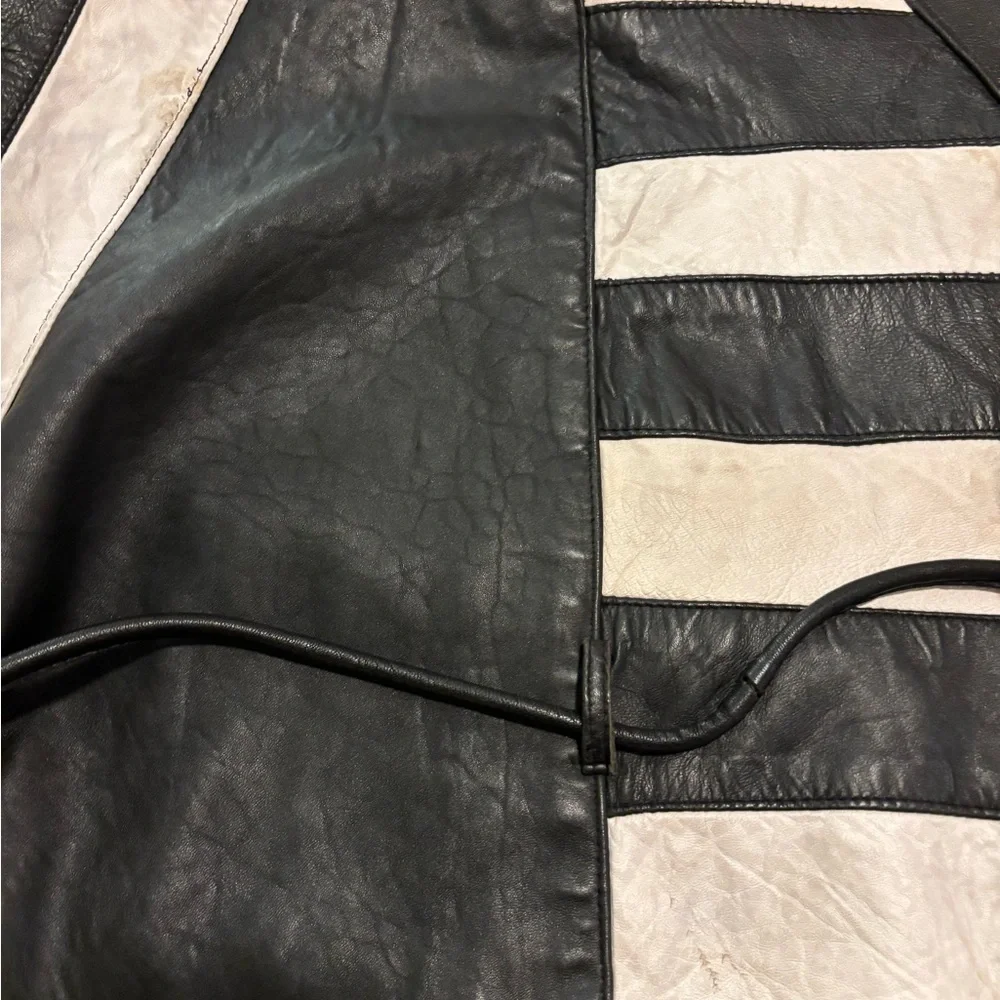 Vintage handmade hand stitched fine real leather jacket two tone white stripe - Picture 5 of 15